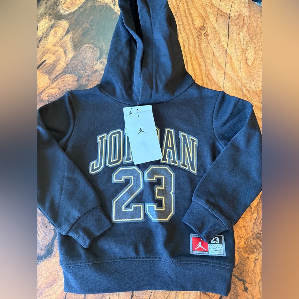 Jordan 23 Toddler Hoodie 2T Black Gold Jumpman Sweatshirt NEW